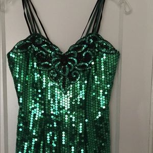 Green and black sequin dress
